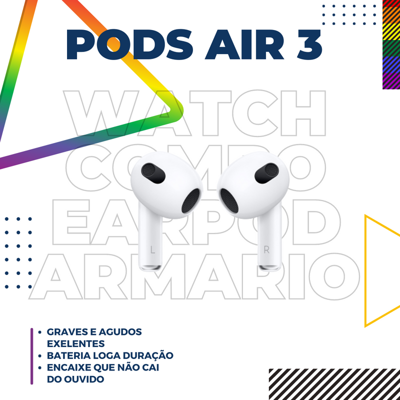 Combo Auriculares Sound Pods 3 e Smartwatch 8 Ultra, som de alta qualidade e tecnologia avançada.