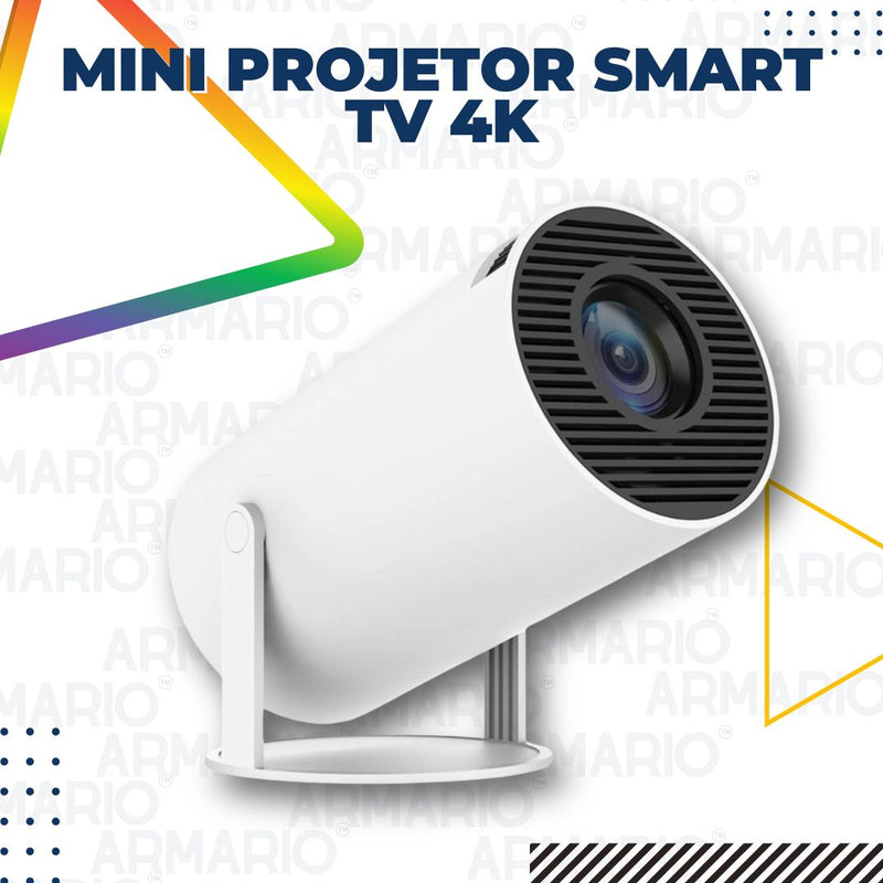 Mini Projetor Smart TV 4K projetando filmes com qualidade ultra HD