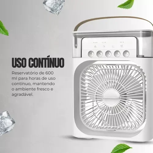 Ventilador Portátil 3 em 1 com Ar Condicionado, Umidificador e Luzes LED Noturnas