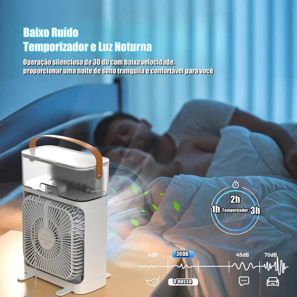 Ventilador Portátil 3 em 1 com Ar Condicionado, Umidificador e Luzes LED Noturnas