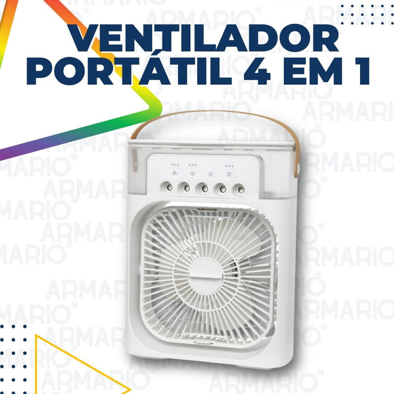 Ventilador Portátil 4 em 1 com Ar Condicionado, Umidificador e Luzes LED Noturnas