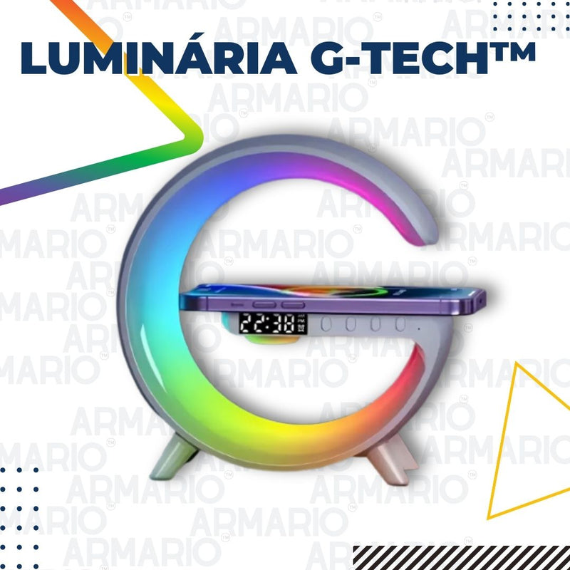 Luminária G-tech™ │Luminária, Auto Falante, Relógio e Carregador Indução